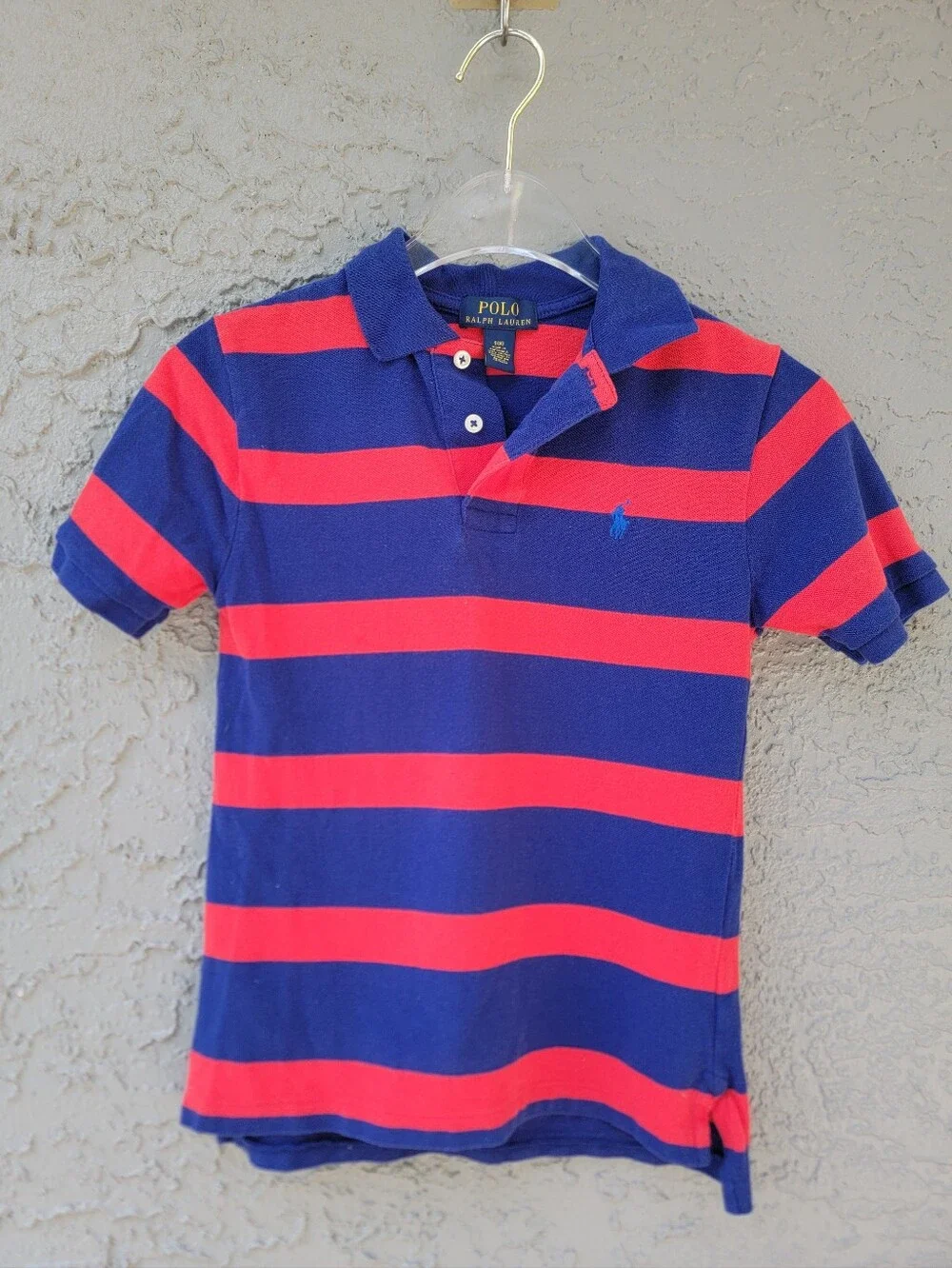 Polo Ralph Lauren Boys Size 8 Red Navy Stripe Cotton Polo Shirt Preppy kid BTS